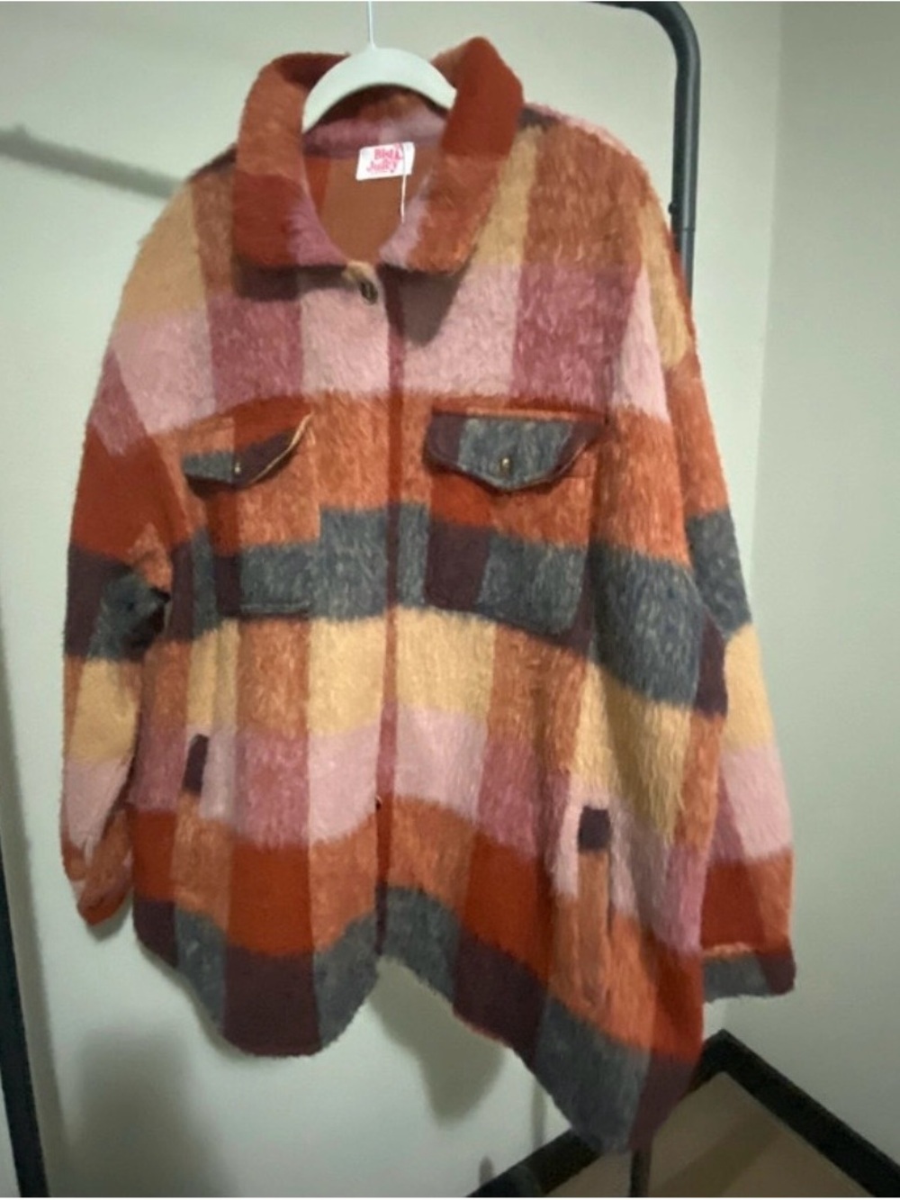 Cozy Plaid Teddy Shacket in Multi-Color - Women’s Jacket & Coat